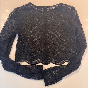 Zara Black Lace Long-Sleeve Cropped Blouse